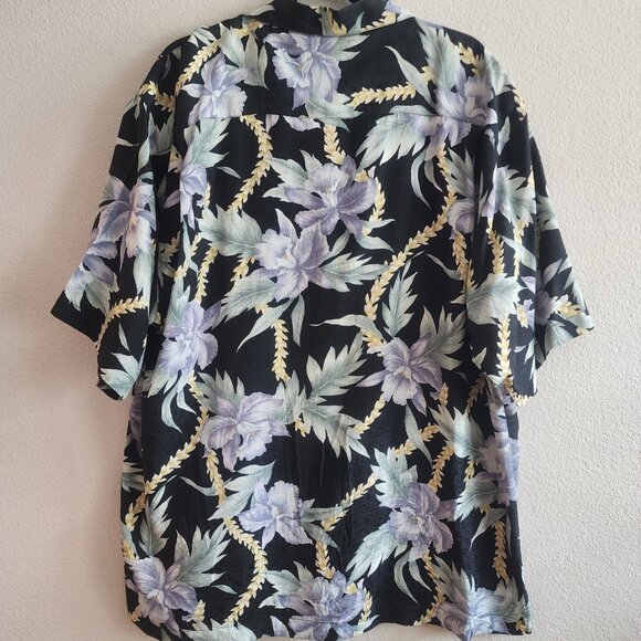 Tommy Bahama Mens Camp Button Up Shirt Short Sleeve Hawaiian Silk Black Size XL - Picture 2 of 6
